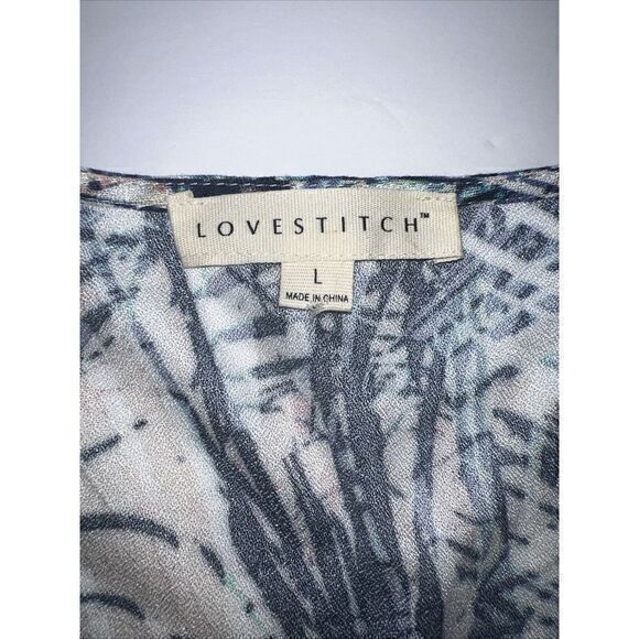 Love Stitch Women's Palm V-Neck Surplice Bell Sleeve‎ Blouse Size Large - Picture 4 of 7